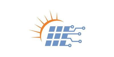 Logo Design kombinieren das gestalten von ein Solar- Panel mit ein Serie von elektronisch Kabel. vektor