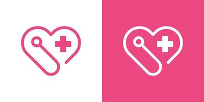 Logo Design kombinieren das gestalten von Liebe mit ein Stethoskop, medizinisch Pflege Logo. vektor