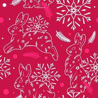 söt jul mönster. grafisk sömlös mönster av kaniner och snöflingor. vektor illustration för tyg, tapet, och omslag papper.