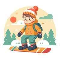 åka snowboard unge platt Färg vektor illustration