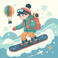 Snowboarden Kind eben Farbe Vektor Illustration