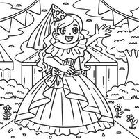 Zirkus Mädchen im ein Prinzessin Kostüm Färbung Seite vektor