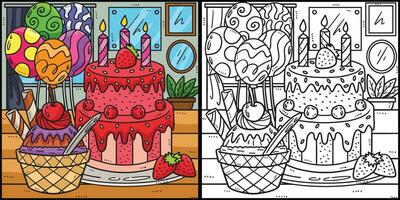 Geburtstag Kuchen mit Eis Sahne Färbung Illustration vektor