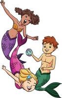 sjöjungfru och en merman spelar tecknad serie ClipArt vektor