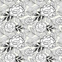 svartvit botanisk mönster. sömlös bakgrund med rosor. hand dragen översikt blommig tapet vektor