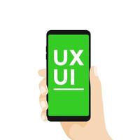 Smartphone in der Hand mit ux-ui-Text. vektor