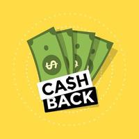 Cash-Back-Symbol auf gelbem Hintergrund. Cashback- oder Geldrückerstattungsetikett. vektor