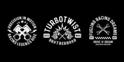 Motorrad Abzeichen Verein Embleme T-Shirt Design retro Rennen Typografie Grafik vektor