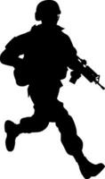 Laufen bewaffnet Soldat Silhouette Illustration von Militär- Aktion. ai generiert Illustration. vektor