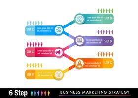 6 Schritt sich entwickeln Marketing strategisch planen und Straße Karte zum Geschäft Diagramm zu Geschenk Daten, Fortschritt, Richtung, sauber Design vektor