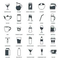 trinken Symbol Satz, inbegriffen Symbole wie Bier Becher, Ordner, Tee Topf, Milch Flasche und Mehr Symbole Sammlung, Logo isoliert Vektor Illustration