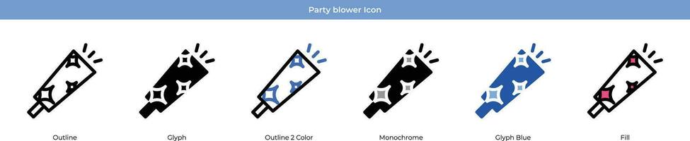 Party Gebläse Neu Jahr Symbol einstellen Vektor