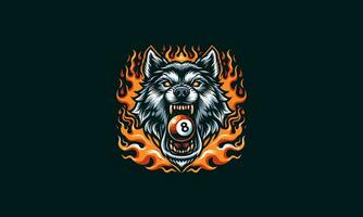 Kopf Wolf und Ball 8 mit Flammen Vektor Maskottchen Design