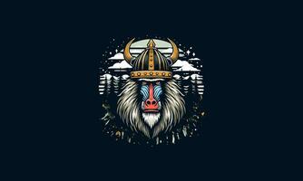 huvud babian bär viking hatt vektor maskot design