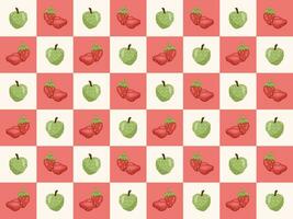bunt Vektor nahtlos Muster mit Früchte Pudding Äpfel und Erdbeeren.