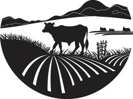 kultiverad fält jordbruk emblem design skörda horisont jordbruk logotyp vektor ikon