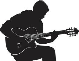 Melodie Maestro Gitarre Spieler Logo Design Griffbrett Fantasie Musiker Symbol Symbol vektor