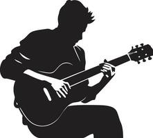 akustisk aria gitarrist logotyp vektor rytmisk eko musiker emblem design