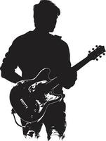 akustisk hymn gitarr spelare logotyp konst rytm dagdröm musiker ikoniska emblem vektor