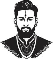Pflege Größe indisch Hochzeit Mann Logo ethnisch Eleganz Bräutigam Symbol Vektor