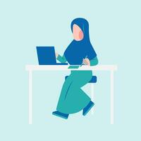 Hijab Frau Arbeiten auf Schreibtisch vektor