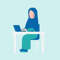 hijab kvinna arbetssätt på skrivbord vektor