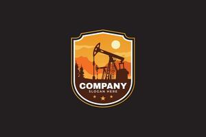 olja gas industri i solnedgång bakgrund bricka logotyp vektor design