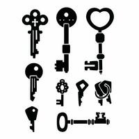 uppsättning av silhuett av teknologisk dörr nyckel, symbol, vektor illustration