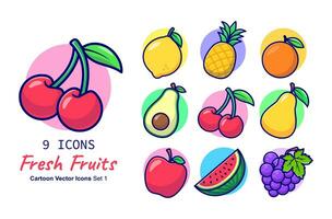 Früchte Sammlung Karikatur Vektor Symbol Illustration Essen Natur Symbol Konzept isoliert