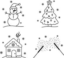 ein Neu Jahr Vektor einstellen mit ein Schneemann, ein Weihnachten Baum, ein Haus und Wunderkerzen. Vektor Illustration zum das Neu Jahr.