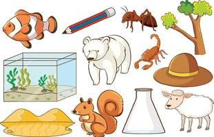 Set aus verschiedenen Tieren und Objekten vektor