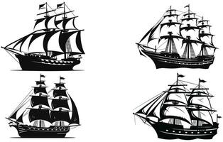 Silhouette von ein Pirat Schiff, Segelboot oder Segeln Schiff Logo Jahrgang Vektor Illustration