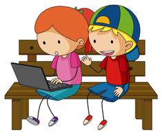 Zwei Kinder, die an Laptop-Computer arbeiten vektor