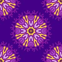 Gelb lila Magenta violett Lavendel Mandala nahtlos Muster Blumen- Blume kreativ Jahrgang Design Hintergrund Vektor Illustration