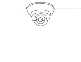 einzelne einzeilige cctv-Zeichnung an der Decke des Büros zur Überwachung und Aufrechterhaltung der Sicherheit vor Kriminalität. das Ergebnis des technologischen Fortschritts. eine linie zeichnen design grafische vektorillustration vektor