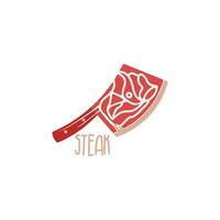 Fleisch Marmorierung Fett Steak Hubschrauber Machete gestalten Logo Vektor