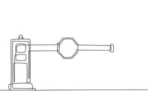 kontinuerliga en linje ritning barriärportar med varningstavlor vaktar ingången till den största snabbköpsparkeringen i staden. stadsliv. enkel linje rita design vektor grafisk illustration.