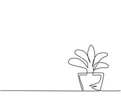 en enda radritning av krukväxter med fem växande blad används för prydnadsväxter. vackert dekorera husets inre. kontinuerlig linje rita design grafisk vektor illustration.