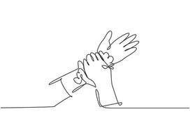einzelne einzeilige Zeichnung von zwölf Schritten Händewaschen durch Reiben der Handgelenke mit Seife und sauberem Wasser. saubere Hände von Keimen und Bakterien. durchgehende Linie zeichnen Design-Grafik-Vektor-Illustration. vektor