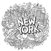 Neu York Hand gezeichnet Karikatur Gekritzel Illustration. komisch Stadt Design. vektor