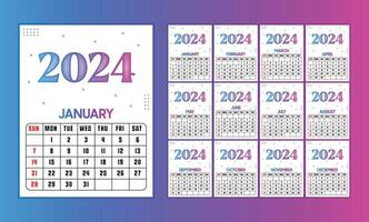 Kalender 2024 Woche beginnt Sonntag korporativ Design Vorlage Vektor. vektor