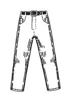 klotter av jeans. översikt teckning av denim kläder. hand dragen vektor illustration ClipArt isolerat på vit.
