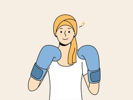 kvinna med cancer i boxning handskar symboliserar bekämpa mot onkologi efter kemoterapi vektor
