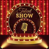 Show Talent Podium. 3d retro Talent Show Podium mit Mikrofon. Show Szene, Bühne, Studio oder Zimmer. vektor