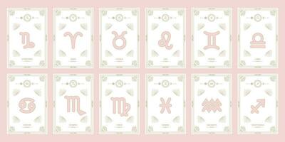 zodiaken astrologi horoskop uppsättning. himmelsk mystisk stjärntecken horoskop mallar för logotyp, affisch eller kort. vektor