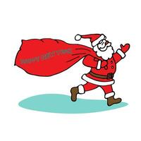 Farbe Vektor Illustration gezeichnet durch Hand im ein Karikatur Stil. Santa claus ist Gehen mit ein Tasche von Geschenke. Neu Jahre Zeichnung. Santa trägt ein Tasche.