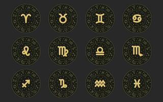 zodiaken astrologi horoskop uppsättning. himmelsk mystisk stjärntecken horoskop mallar för logotyp, affisch eller kort. vektor