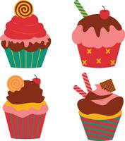 uppsättning av annorlunda muffin efterrätt. med söt tecknad serie design. isolerat vektor ikon.