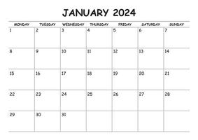 2024 Januar Kalender mit Montag Start vektor