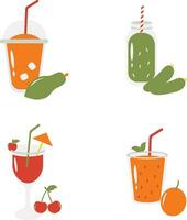 frukt juice smoothie illustration uppsättning. med sömlös tecknad serie design. isolerat vektor ikon.